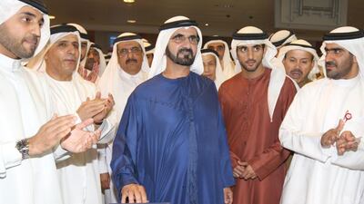Sheikh Mohammed bin Rashid, Vice President and Ruler of Dubai, Sheikh Hamdan bin Mohammed, Crown Prince of Dubai, Sheikh Hamdan bin Rashid, Deputy Ruler of Dubai and Minister of Finance, during the inauguration of the Dubai Metro on September 9, 2009. Courtesy Dubai Media Office