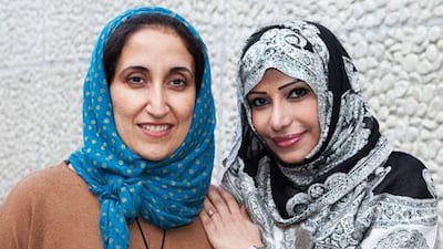 The Emirati authors Khulood Al Mualla, left, and Sara Al Jarwan at the International Berlin Literature Festival.