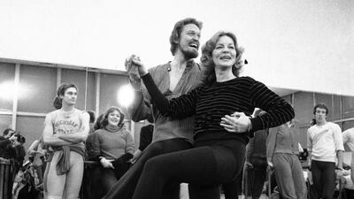 Lauren Bacall rehearsing with Eivind Harum, for the musical Woman of the Year, in New York. AP
