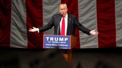 Republican presidential candidate Donald Trump speaks at a campaign rally in Costa Mesa, California. Lucy Nicholson / Reuters