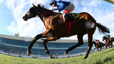 Craig WIlliams rides Savatiano to victory in the Schweppes Tristarc Stakes during Caulfield Cup Day in Melbourne, Australia, on Saturday, October 19. Getty