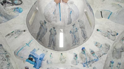 Designer Duyi Han, who is based in Los Angeles and has family in Wuhan, says that the work of church frescoes inspired his series 'The Saints Wear White'. Courtesy Duyi Han / @duyi.han