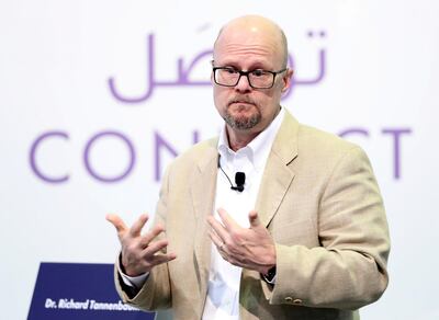 Dr Richard Tannenbaum speaks to an audience of teachers in Abu Dhabi. Chris Whiteoak / The National