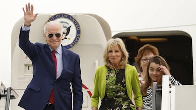 US President-elect Joe Biden with his wife Dr Jill Biden at Dubai Royal Air Wing in Dubai Airport. EPA