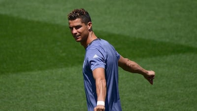 Real Madrid's Cristiano Ronaldo is shown during a training session at Valdebebas Sport City in Madrid on May 30, 2017. Pierre-Philippe Marcou / AFP