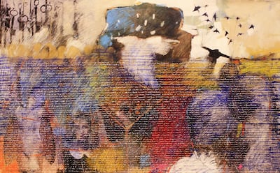 Wael Darwesh, The Prophet 2018, Mixed raw material, acrylic and oil pastel on canvas