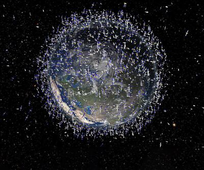 An artist's impression released by the European Space Agency shows the intensity of debris field in low-Earth orbit (LEO). Photo: ESA/AFP