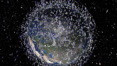 An artist's impression by the European Space Agency shows the debris field in low-Earth orbit, which extends to 2,000 kilometres above the Earth's surface. AFP