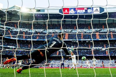 Real Madrid striker Karim Benzema scored after he was offered to take the penalty by Cristiano Ronaldo. Rodrigo Jimenez / EPA