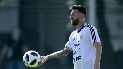 Argentina's Lionel Messi takes part in training at the team's base camp at Bronnitsy, Russia. Juan Mabromata / AFP