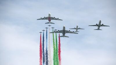 The display group flies over the UAE to celebrate National Day. Khushnum Bhandari/ The National