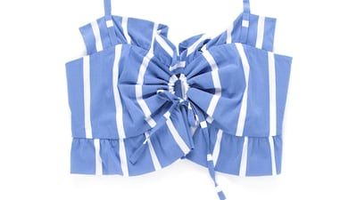 Crop tops look best with a pair of paperbag trousers or a below-the-knee skirt. Feeling a bit exposed? Just add a blazer; Dh359, Maje