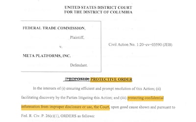 Meta provided a protective order shortly after acknowledging the PDF of the slide-deck was incorrectly redacted, potentially revealing confidential information