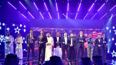 The 14 contestants participating in the seventh season of Munshid Al Sharjah. Courtesy Sahara Communications