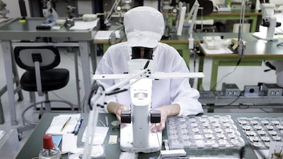 A technician assembles parts of mechanical movements of a Grand Seiko brand watch manufactured by Seiko Watch at the Morioka Seiko Instruments factory. All photos by Kiyoshi Ota / Bloomberg