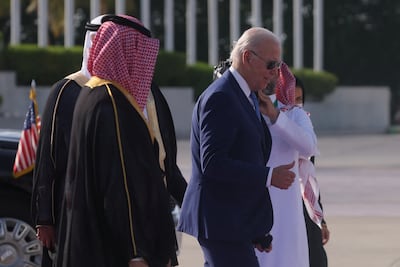 US President Joe Biden walks to board a plane following an Arab summit, at King Abdulaziz International Airprot, in Jeddah, Saudi Arabia, on July 16, 2022. Reuters