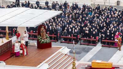 Pope Francis presides over the funeral ceremony of Pope Emeritus Benedict XVI in St Peter's Square in Vatican City. EPA