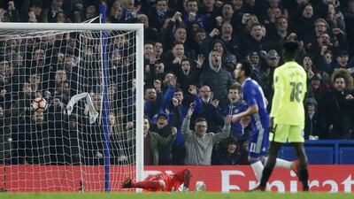 Pedro celebrates scoring his second and Chelsea’s fourth goal. Stefan Wermuth / Reuters
