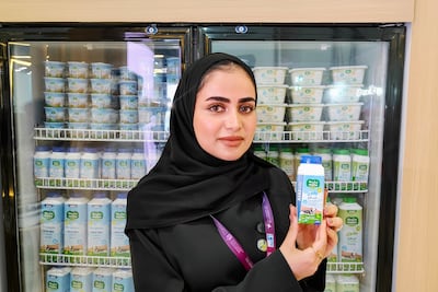 Lamya Alsuwaidi, an agricultural adviser for Ektifa, displays the product. Alexander Christou / The National