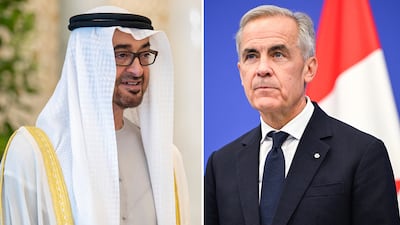President Sheikh Mohamed and Mark Carney, Canadian Prime Minister. Photos: UAE Presidential Court / Reuters