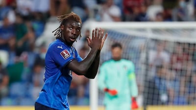 Italy's Moise Kean applauds the crowd during the World Cup Qatar 2022 Group C qualifier against Lituania at Mapei Stadium in Reggio Emilia, Italy. EPA