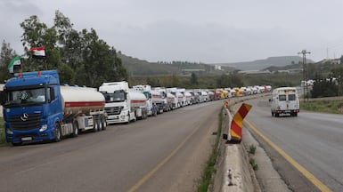 Iraqi oil lorries stuck between Tartus and Latakia, Syria. Iraq is reportedly rerouting oil through Syria to load on tankers near the Baniyas port refinery while the Strait of Hormuz is blocked. EPA