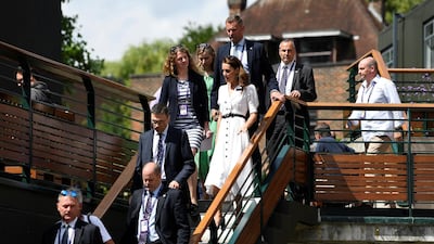 Kate Middleton, Duchess of Cambridge, arrives at the All England Lawn Tennis and Croquet Club, southwest London, on Tuesday. Reuters