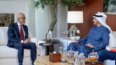 President Sheikh Mohamed meets Satya Nadella, chairman and chief executive of Microsoft, during an official visit to the US. All photos: Hamad Al Kaabi / UAE Presidential Court