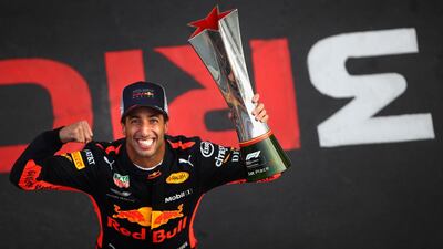 Daniel Ricciardo of Australia and Red Bull Racing celebrates after winning the Chinese Grand Prix at Shanghai International Circuit on April 15, 2018. Clive Mason / Getty Images