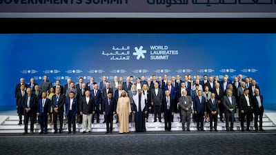 Sheikh Mohamed and Sheikh Mohammed bin Rashid with participants. Mohamed Al Hammadi / UAE Presidential Court
