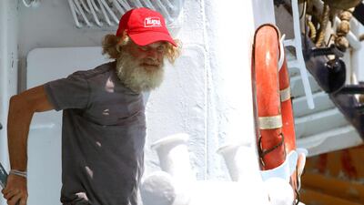 Mr Shaddock steps on to dry land. AFP