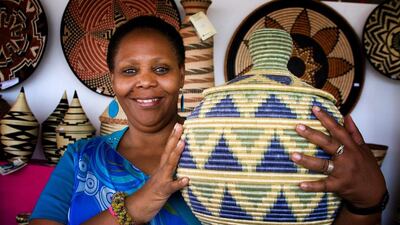 Janet Nkubana, managing director and co-founder of Gahaya Links in Rwanda, at the International Folk Art Market in Santa Fe. Judith Cooper Haden / International Folk Art Market via AP