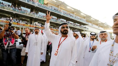 Sheikh Mohammed bin Rashid, Vice-President and Ruler of Dubai, at the starting grid before the race. Reuters