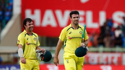 Australia openers Travis Head of Australia and Mitchell Marsh after sealing victory at Dr YS Rajasekhara Reddy ACA-VDCA Cricket Stadium. Getty