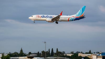 A flydubai Boeing 737 MAX 8 aircraft, similar to the one involved in Wednesday's incident, prepares for landing at Israel's Ben Gurion Airport in Lod. AFP