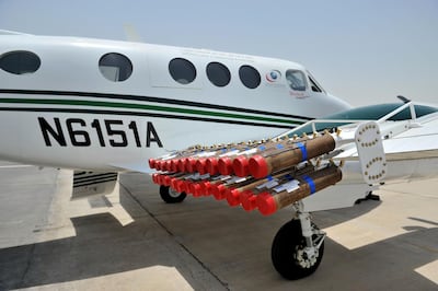 A plane loaded with cloud-seeding flares in the UAE. Photo: National Centre for Meteorology