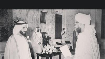 My father with Sheikh Zayed, Abu Dhabi, UAE, late 1980s To go with Rym's story on Zamaan