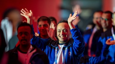 Athletes attend the opening ceremony of the Special Olympics UAE Games, at Adnec in Abu Dhabi. Ryan Lim for The National
