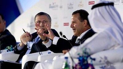 David Hess, center, the president of Pratt & Whitney. Christopher Pike / The National