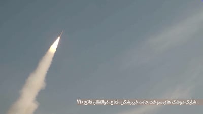 An Iranian missile launched in an unknown location. Via Reuters