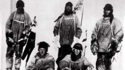 The five men from the 1912 Robert F. Scott expedition to the South Pole, all of whom died on the trip. Scott is third from left.