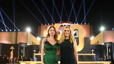Lebanese and Belgium actresses, Diamand Abou Abboud (L) and Natacha Regnier pose on the red carpet at the closing ceremony of the 40th edition of the Cairo International Film Festival. Photo / AFP