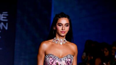 Shibani Dandekar also walked got designer Bandana Narula at Lakme Fashion Week. Photo: Sujit Jaiswal / AFP