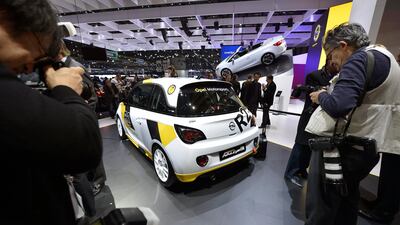 The new Opel Adam Rallye Cup car is shown during the press day at the 83rd Geneva International Motor Show in Geneva. Martial Trezzini / AP Photo / Keystone