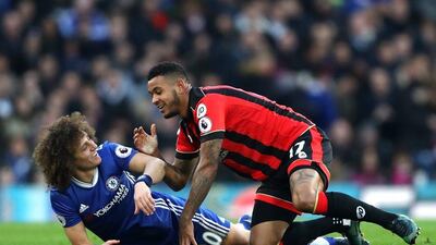 Chelsea defender David Luiz and Bournemouth midfielder Joshua King after a coming together. Clive Rose / Getty Images