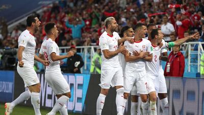 Switzerland's players celebrate Granit Xhaka's goal. Martin Divisek / EPA