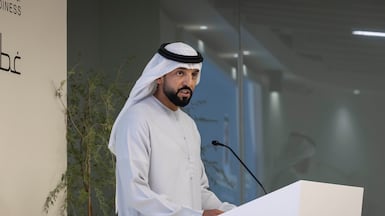 Dr Sultan Al Neyadi, UAE Minister of State for Youth Affairs, announces the launch of the Ghatareef initiative. Photo: Antonie Robertson / The National