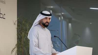 Dr Sultan Al Neyadi, UAE Minister of State for Youth Affairs, announces the launch of the Ghatareef initiative. Photo: Antonie Robertson / The National