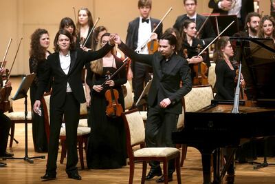French soloist David Fray takes a bow after performing with the Orchestra Accademia Teatro alla Scala in 2015 at Emirates Palace, Abu Dhabi. Delores Johnson / The National