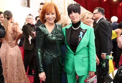 Reba McEntire (left) and Diane Warren attend the 94th Annual Academy Awards. AFP